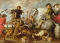 Rubens his Second Wife and Son in a Wolf and Foxhunt, after an original by Rubens - (studio of) Rubens, Peter Paul