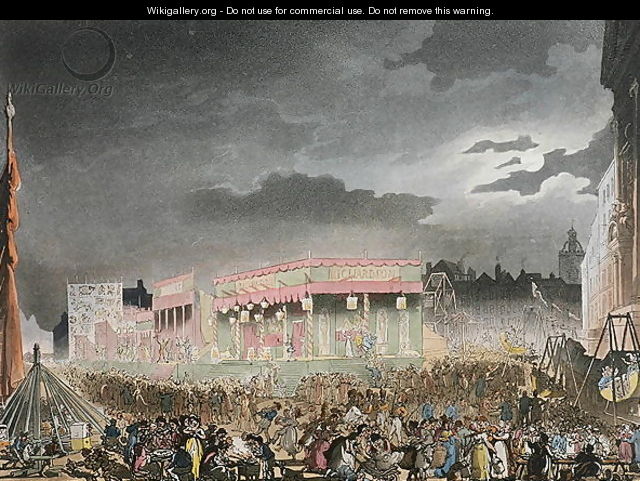 Bartholomew Fair, from the Microcosm of London, or London in Miniature, Vol. I, by Rudolph Ackerman, engraved by J. Bluch - (after) Rowlandson, Thomas