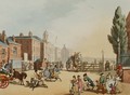 Entrance of Tottenham Court Road Turnpike with a view of St. Jamess Chapel, engraved by Heinrich Joseph Schutz 1760-1822, pub. 1809 - (after) Rowlandson, Thomas