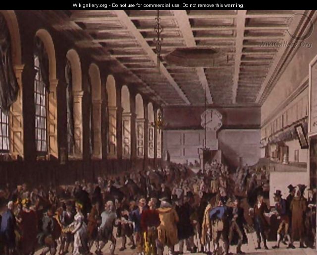Custom House, the Long Room from Ackermanns Microcosm of London - & Pugin, A.C. Rowlandson, T.
