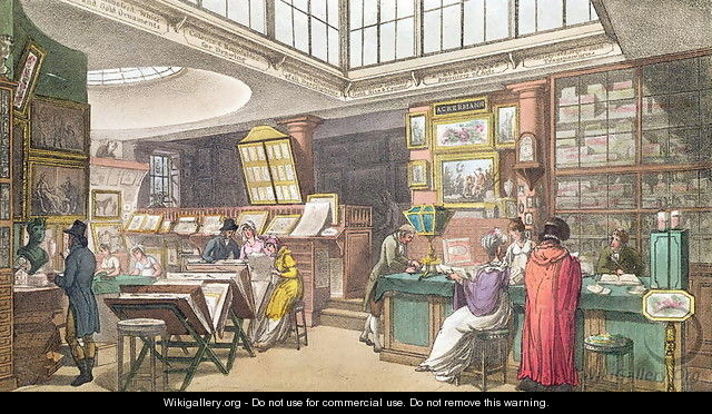 Interior from Ackermanns Repository of Arts, Literature, Commerce, Manufacture, Fashion and Politics, published 1809-28 - & Pugin, A.C. Rowlandson, T.