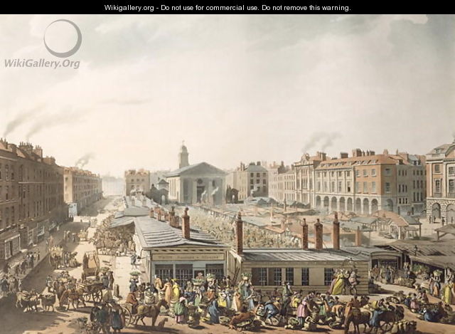 Covent Garden Market, Birds Eye View, from Ackermanns Microcosm of London, 1811 - & Pugin, A.C. Rowlandson, T.