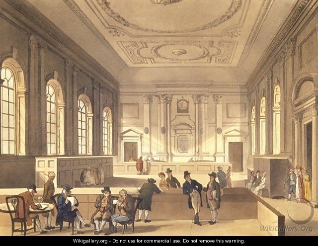Dividend Hall at South Sea House, pub. by R. Ackermann, 1810 - & Pugin, A.C. Rowlandson, T.