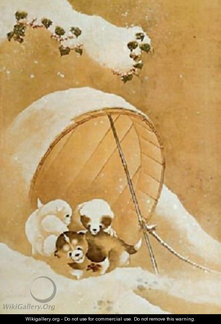 Puppies in the Snow - Katsushika Hokusai