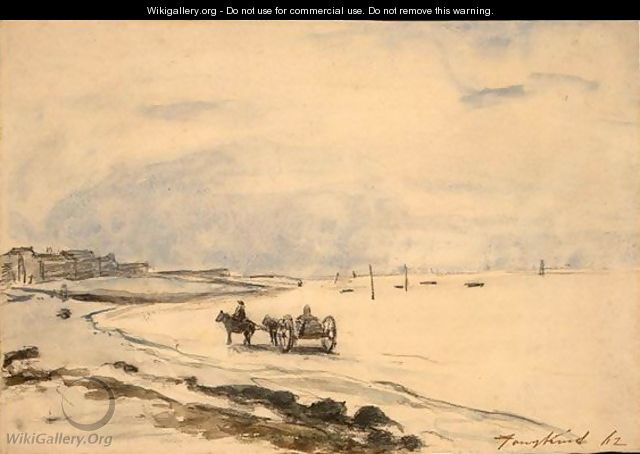 Cart on the Beach at Etretat - Johan Barthold Jongkind
