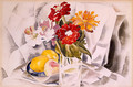 Zinnias and a Blue Dish with Lemons - Charles Demuth