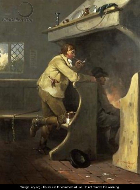 A man smoking a pipe by an inn fire - George Morland A man smoking a pipe by an inn fire - George Morland