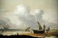 Coastal scene with fishing pinks inshore and a Man OWar offshore - Pieter the Younger Mulier (Tampesta, Pietro)