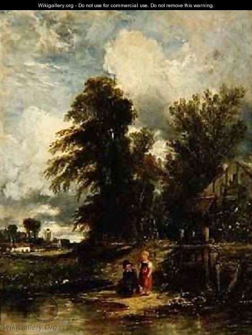 Millpond with children fishing 1843 - William James Muller