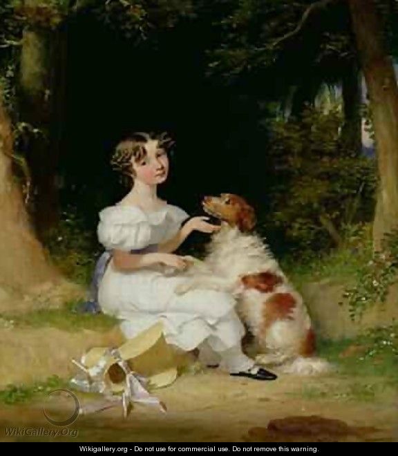A Young Girl with Her Spaniel 1832 - Alexander Mosses