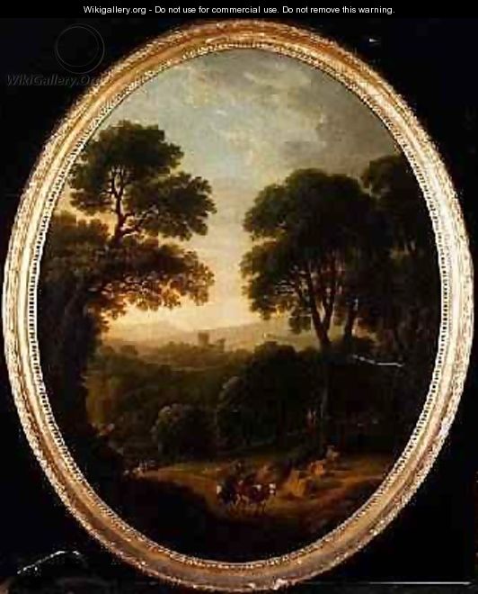 Wooded Landscape with Peasants and Cattle on a Path - George Mullins