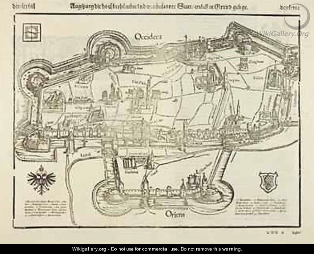 Plan of Augsburg from Cosmographia 1544 - Sebastian Munster