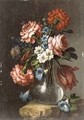 Roses Tulips Convolvuli and other flowers in a glass vase - Giacomo Nani
