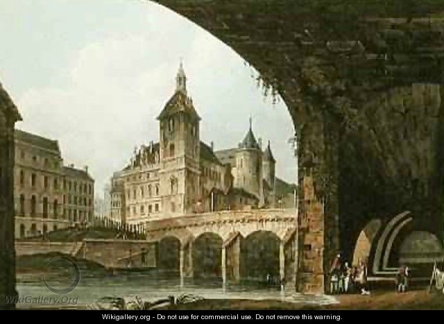 View of the PontauChange the Tour de lHorloge and the Conciergerie 1805 - John Claude Nattes