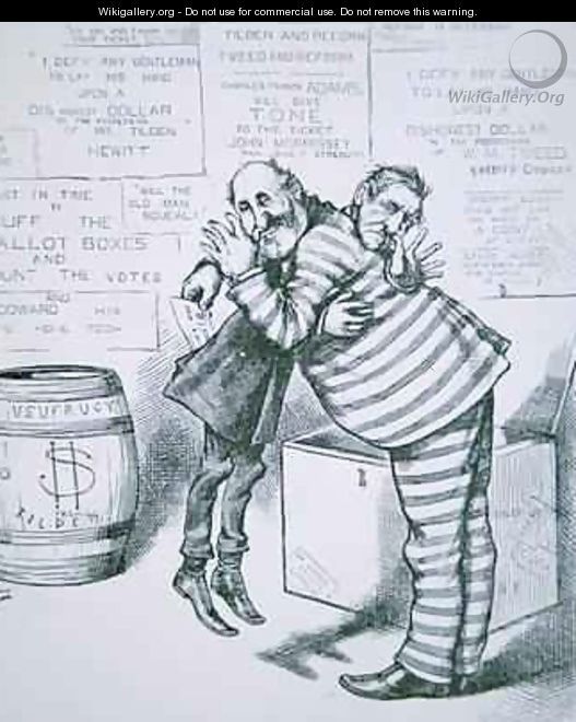 William MBoss Tweed hugging the figure of Samuel J Tilden from Harpers Weekly 1871 - Thomas Nast