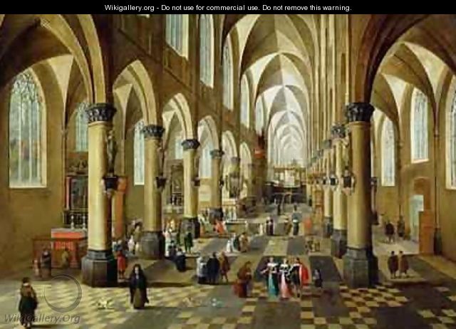 Figures gathered in a Church Interior - Pieter the Younger Neefs