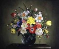 Narcissi Anemones Tulips Forsythia Rhododendron and Apple Blossom in a Glass Vase - John Sargeant Noble, R.B.A.