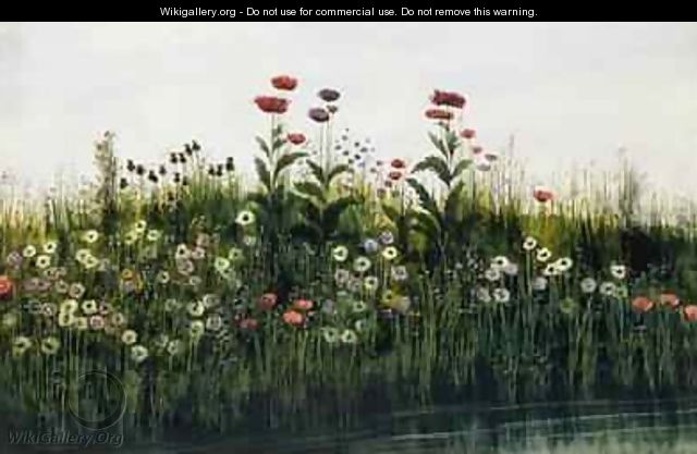 Poppies Daisies and Thistles on a River Bank - Andrew Nicholl