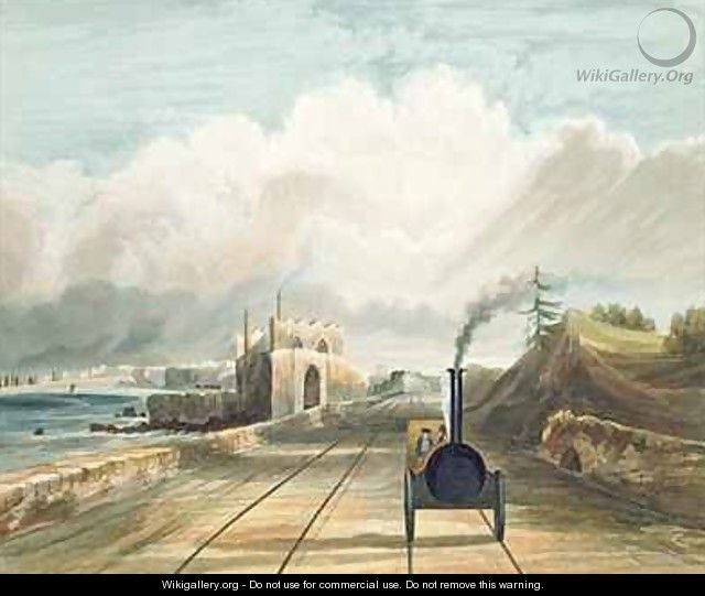 Dublin and Kingstown Railway From the Footbridge at Sea Point Hotel Looking Towards Salt Hill Kingstown Harbour in the Distance - Andrew Nicholl