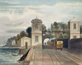 Dublin and Kingstown Railway Granite Pavilions and Tunnel Entrance at Lord Cloncurrys Demesne of Maratimo near Blackrock Kingstown Harbour in the Distance - Andrew Nicholl