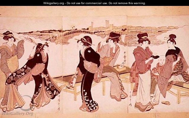 Playing Shuttlecocks at Ryogoku - Kitagawa Utamaro