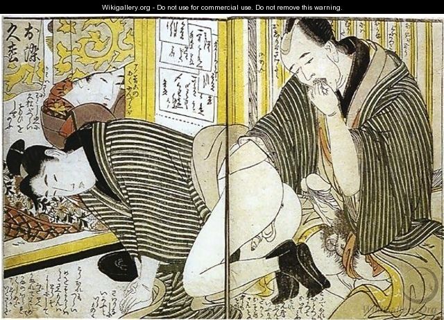 Client Lubricating a Prostitute - Kitagawa Utamaro