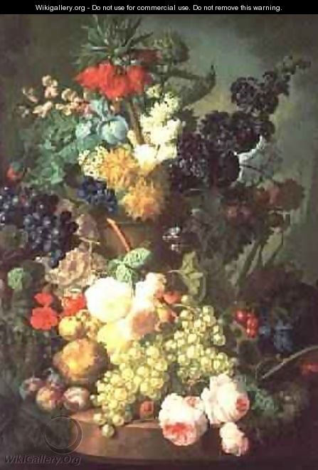 Still Life Mixed Flowers and Fruit with Birds Nest - Jan van Os