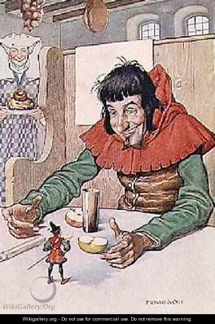 They Gave Him Plenty of Food But He Never Grew Bigger, illustration to Tom Thumb, from The Worlds Fairy Tale Book, pub. by G. Harrap & Co. Ltd, London - Monro Scott Orr