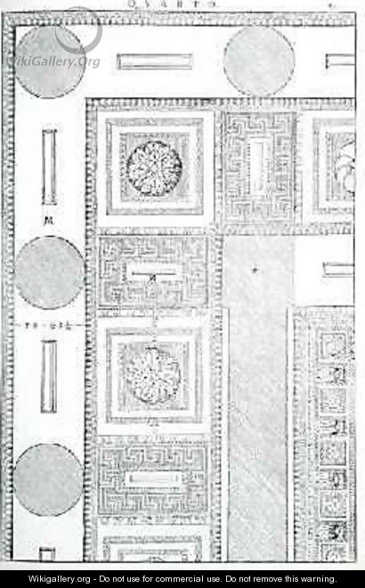 Plan of the ceiling of the Tempio di Marte Vendicatore, illustration from a facsimile copy of I Quattro Libri dellArchitettura written by Palladio, originally published 1570 - (after) Palladio, Andrea