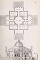 Plan and cross section of Villa Rotunda, illustration from a facsimile copy of I Quattro Libri dellArchitettura written by Palladio, originally published 1570 - (after) Palladio, Andrea