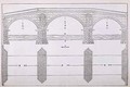 Elevation of a bridge, illustration from a facsimile copy of I Quattro Libri dell'Architettura written by Palladio, originally published 1570 - (after) Palladio, Andrea