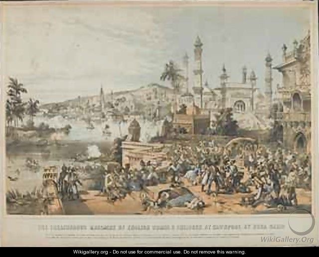 The treacherous massacre of English women and children at Cawnpore by Nena Sahib during the Indian Mutiny of 1857, printed 12th October 1857 - Thomas Packer