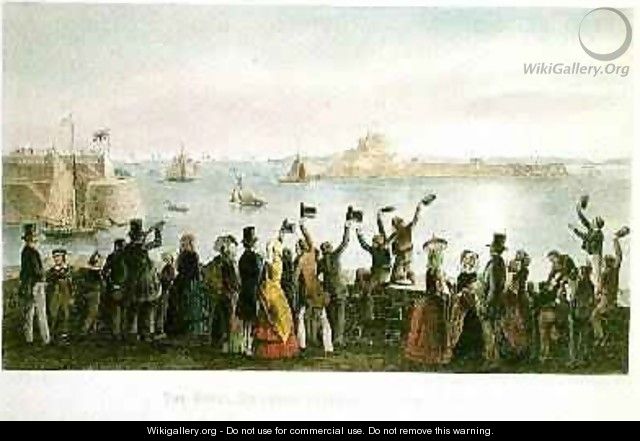 The Royal Squadron Entering St. Aubins Bay, 2nd September 1846, from the Visit of Queen Victoria in Jersey, engraved by H. Walter, 1847 - Philip John Ouless