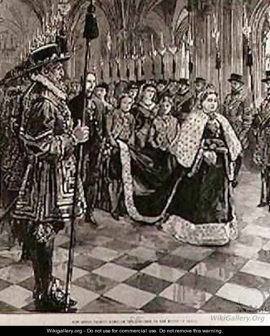 The Queen Passing through the Corridor to the House of Lords, from The Illustrated London News, 30th January 1886 - (after) Overend, William Heysham