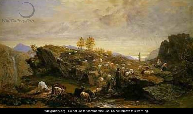 Rustics with Sheep and Goats in a Rocky Landscape - Samuel Palmer