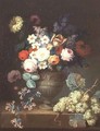 Still life of flowers in a classical vase with a bunch of grapes, 1768 - Philippe Parpette