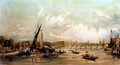 Waterloo Bridge from the West with a Boat Race - William Parrott