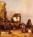 Fisherfolk with their catch by a quay - Henry Perlee Parker