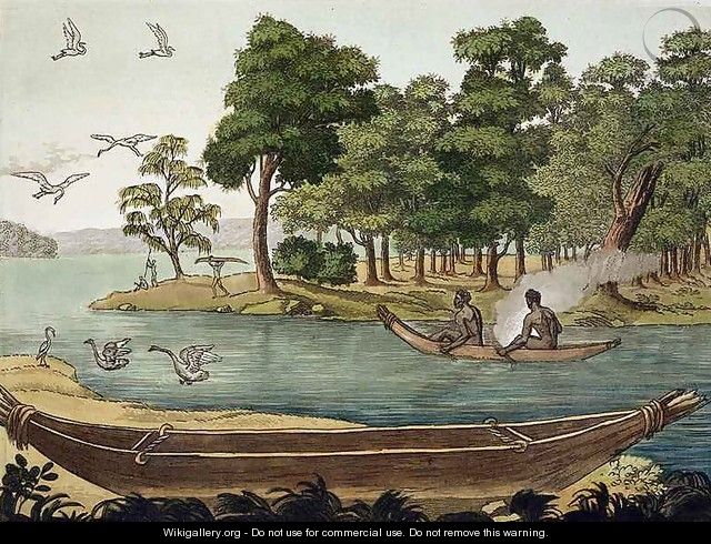 Method of Navigation in New Holland, engraved by F. Fumagalli, illustration from a collection of early 19th Century travel books - Sydney Parkinson