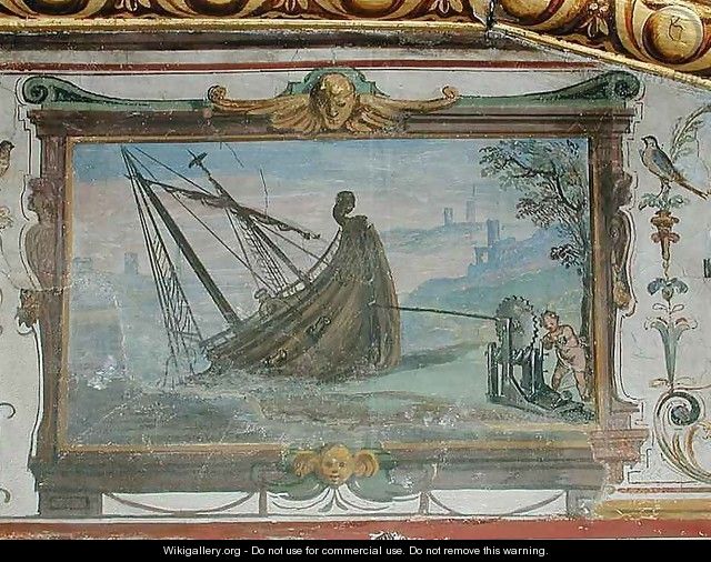 An endless screw that allowed Archimedes c.287-12 BC to drag a ship ashore, Stanza della Mattematica, 1587-1609 - Giulio Parigi