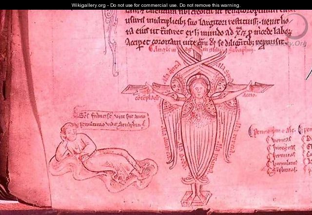 Vol.2 f.66 St. Francis sees the Seraph of the Stigmata, from the Historia Major, c.1250 - Matthew Paris
