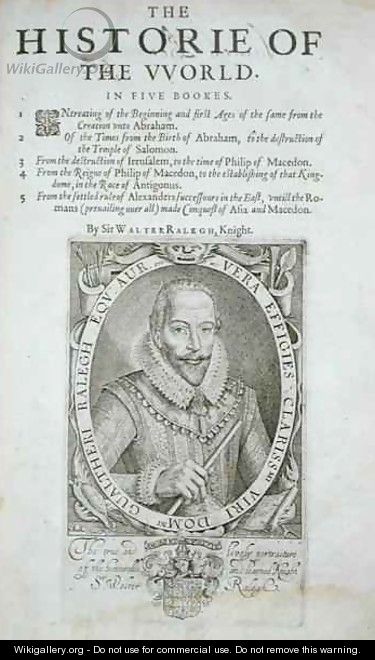 Portrait of Sir Walter Raleigh 1554-1618 title page from The Historie of the World by Sir Walter Raleigh - Simon de Passe