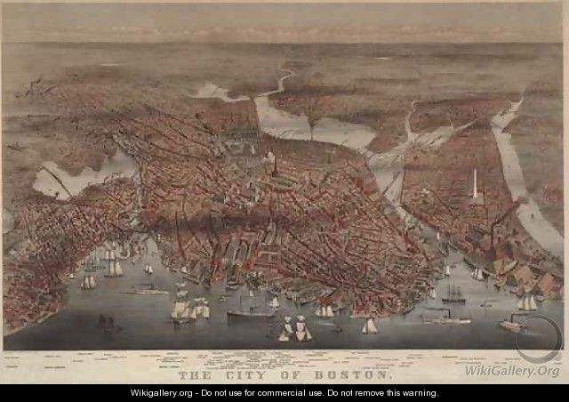 Aerial view of the city of Boston, engraved by L.W. Atwater, 1873 - Charles Parsons