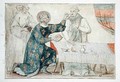 Ms 1779 fol.81 St. Louis feeding a miserly monk, from Memoires pour la Vie de Saint Louis - Nicolas Claude Fabri de Peiresc