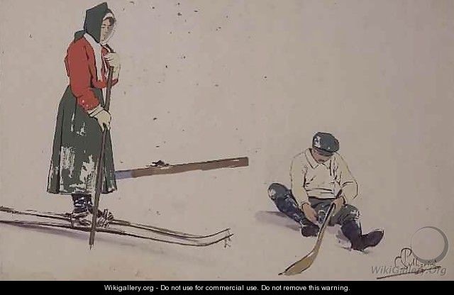 Securing his skis - Carlo Pellegrini