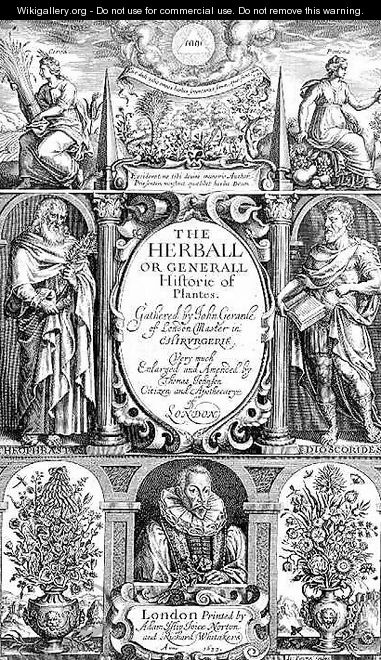 Title page to the second edition of The Herball by John Gerard 1564-1612 1633 - John Payne