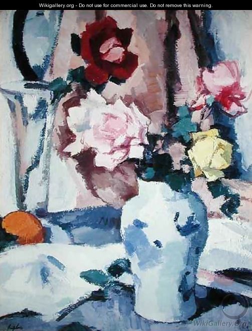 Roses in a Blue and White Vase - Samuel John Peploe