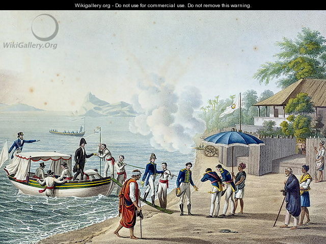 View of Our First Landing at the Portuguese Establishment at Dille, Timor, from Voyage Autour du Monde sur les Corvettes de LUranie 1817-20 engraved by Lerouge and Forget, published 1825 - (after) Pellion, Alphonse