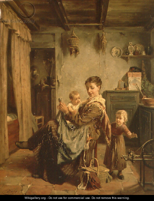 Cache-Cache, an interior with mother and child - Charles Petit