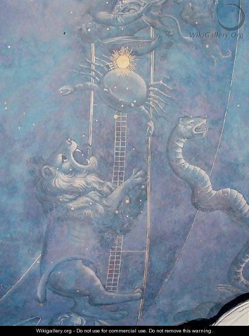The Path of the Sun through the stars on the night of the 4th July 1442, detail of Leo, Cancer and the Hydra, from the soffit above the altar, c.1430 - Giuliano dArrighi Pesello